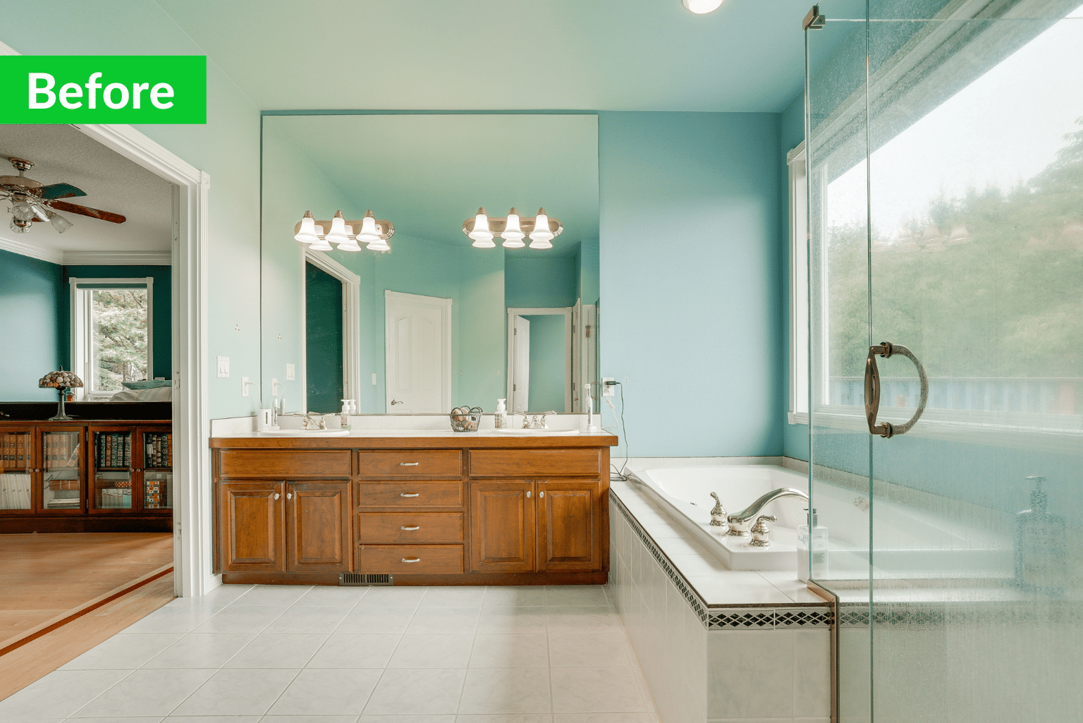Old bathroom layout with tub and shower