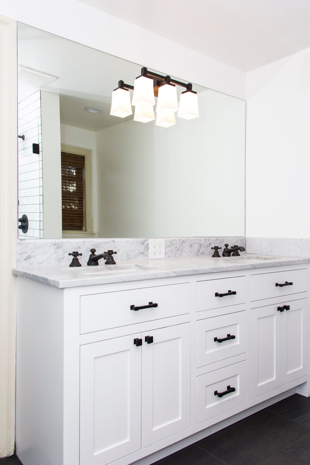 custom white marble bathroom vanity with mirror