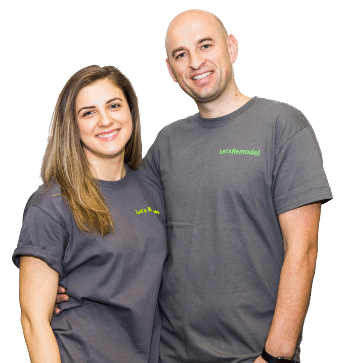 Pavel and Polina Perju in Let's Remodel logo shirts.